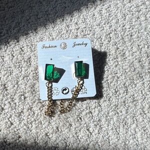 Emerald Green Chain Drop Earrings